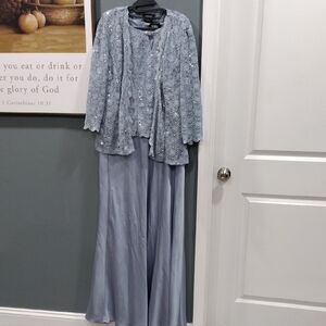 R&M Richards Light Blue Lace Dress with Jewel Accent